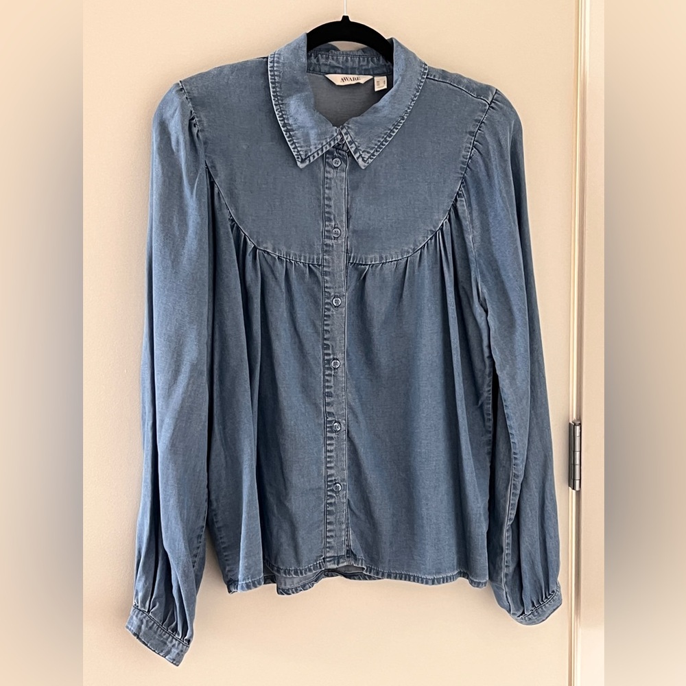 Denim Button-Front Blouse